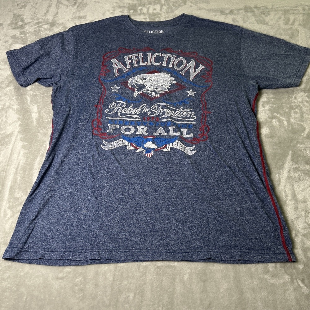 Affliction Freedom Graphic Dyed Shirt Men's Size 3XL Blue